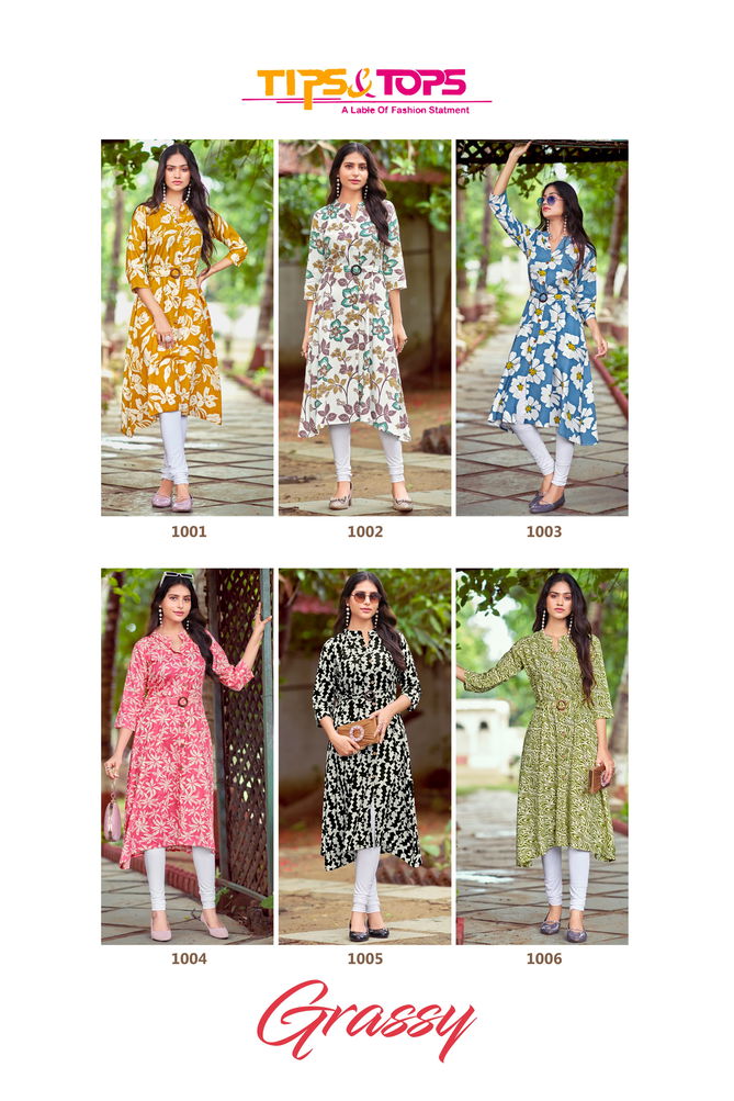 Grassy By Tips And Tops Rayon Printed Kurtis Wholesale Shop In Surat
